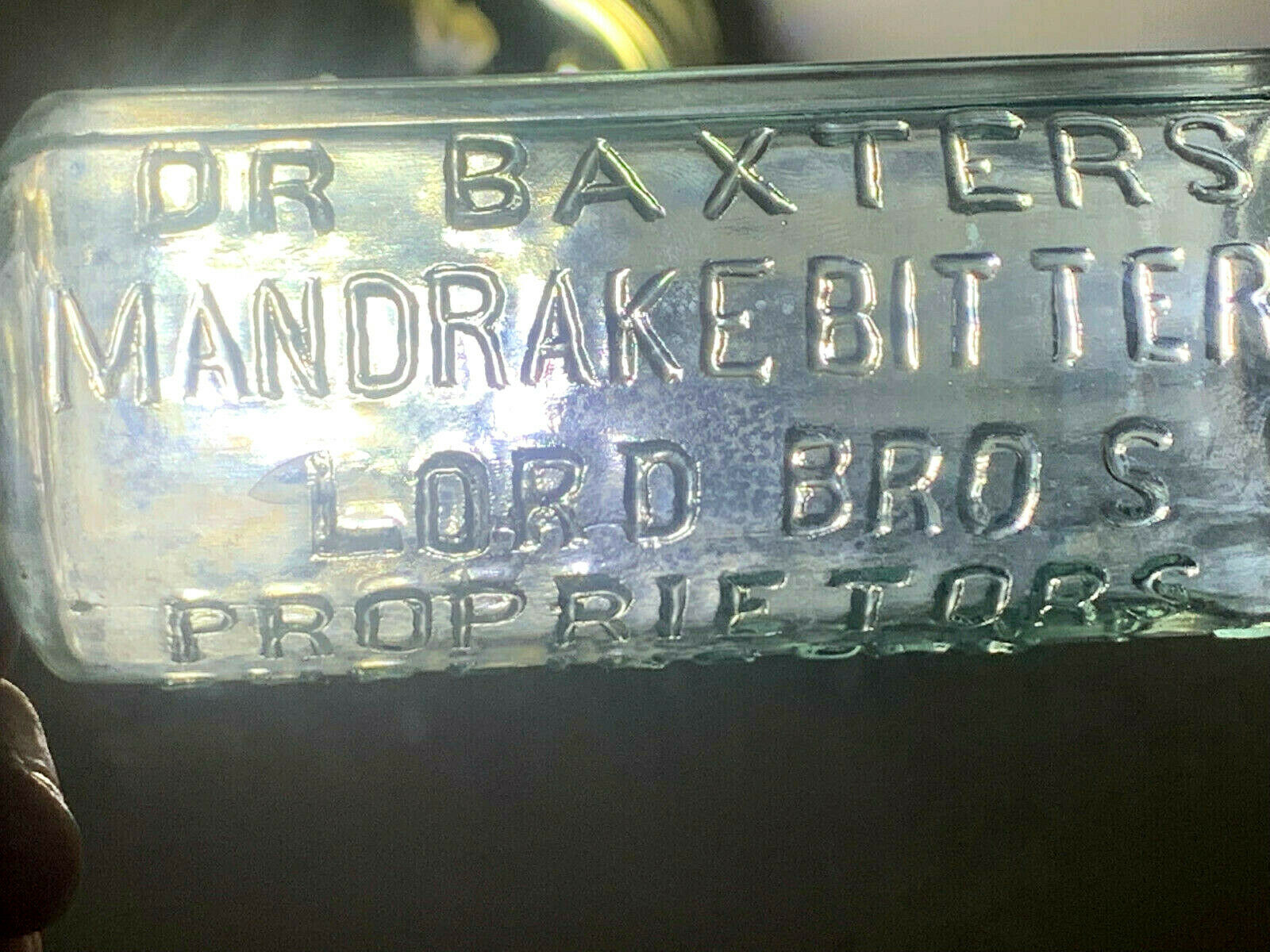 Dr Baxters Mandrake Bitters Bottle Lord Bros  Burlington Vermont,12 Sided
