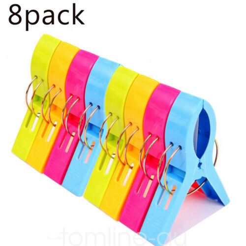 8 Pcs Large Beach Towel Clips Clamp Set Laundry  Sunbed Lounger Clothespins Pegs