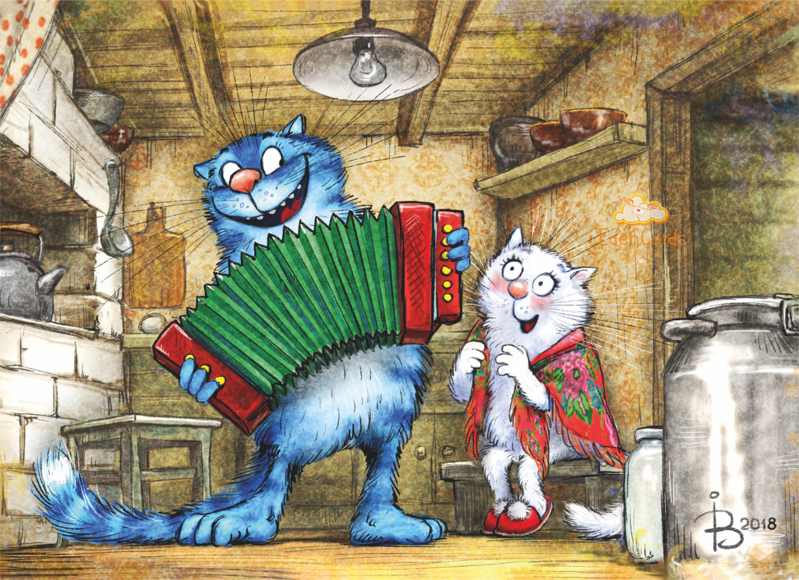 Rina Zenyuk: Blue Cats - Play - Art  Kitty Kitten  Postcard Рина Зенюк Zeniuk
