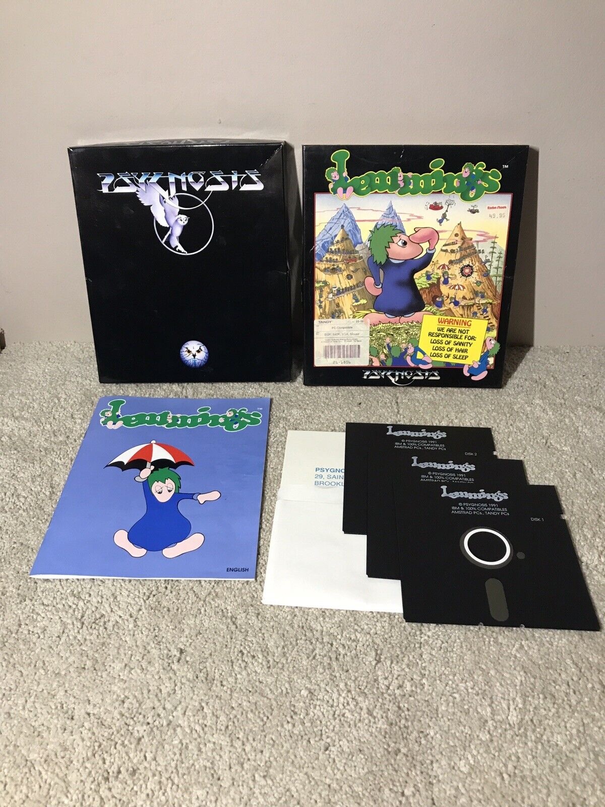 Lemmings Big Box Pc Game 1991 Psygnosis Floppy Disk 5 1/4" Tandy Ibm