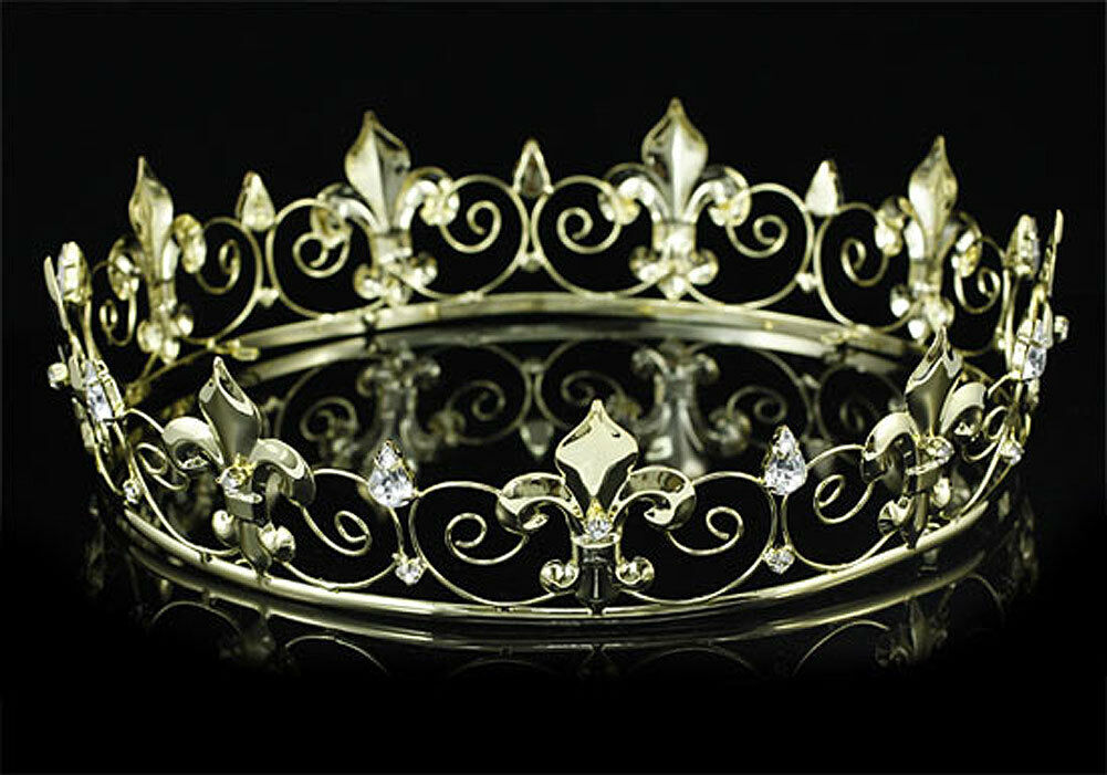 Men's Gold King Crown Imperial Medieval Fleur De Lis Full Circle Round T1747