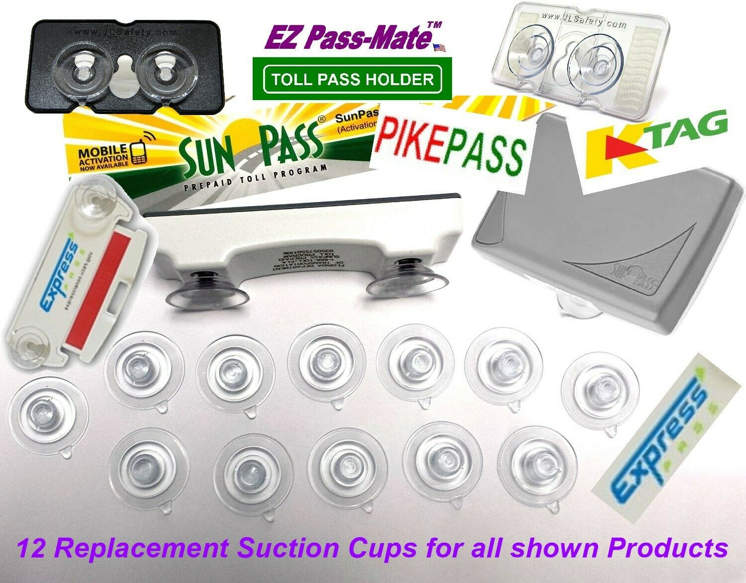 Replacement Suction Cup For Sunpass,pikepass,ktag,ez Pass-mate,exppass. 12 Pack