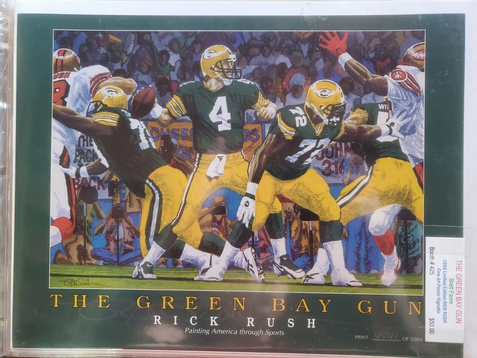 1996 The Green Bay Gun Rick Rush Art Limited Edition 4591/5000 Brett Favre