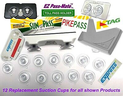 Replacement Suction Cups For Sunpass, Pikepass, K-tag & Express Pass. 12 Pack
