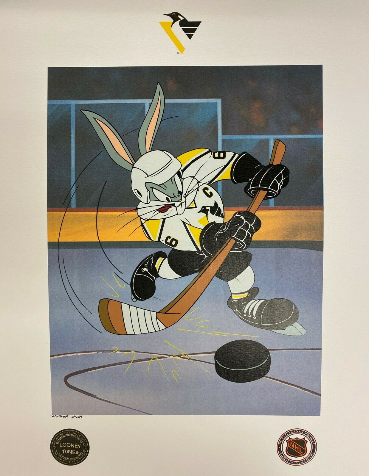 Toon Art Pittsburgh Penguins Warner Bros Bugs Nhl He Shoots, He Scores Litho Pp