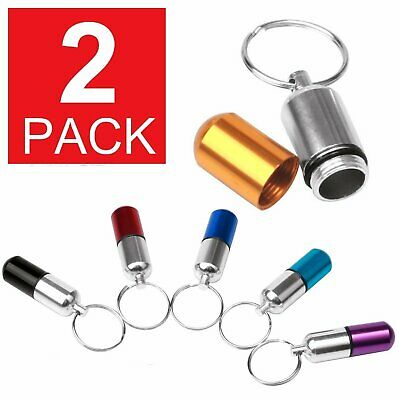 2-pack Waterproof Mini Pill Box Case Bottle Holder Container Keychain Keyring Us