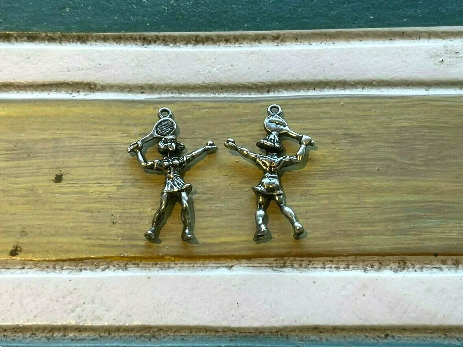 Us. Open Sports Woman  2 Girl Tennis Player Pewter Charm Or Pendants All New.