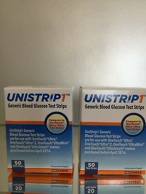 Unistrip Glucose Test Strips 100 Ct Generic For One Touch Ultra Strips Exp 12/22