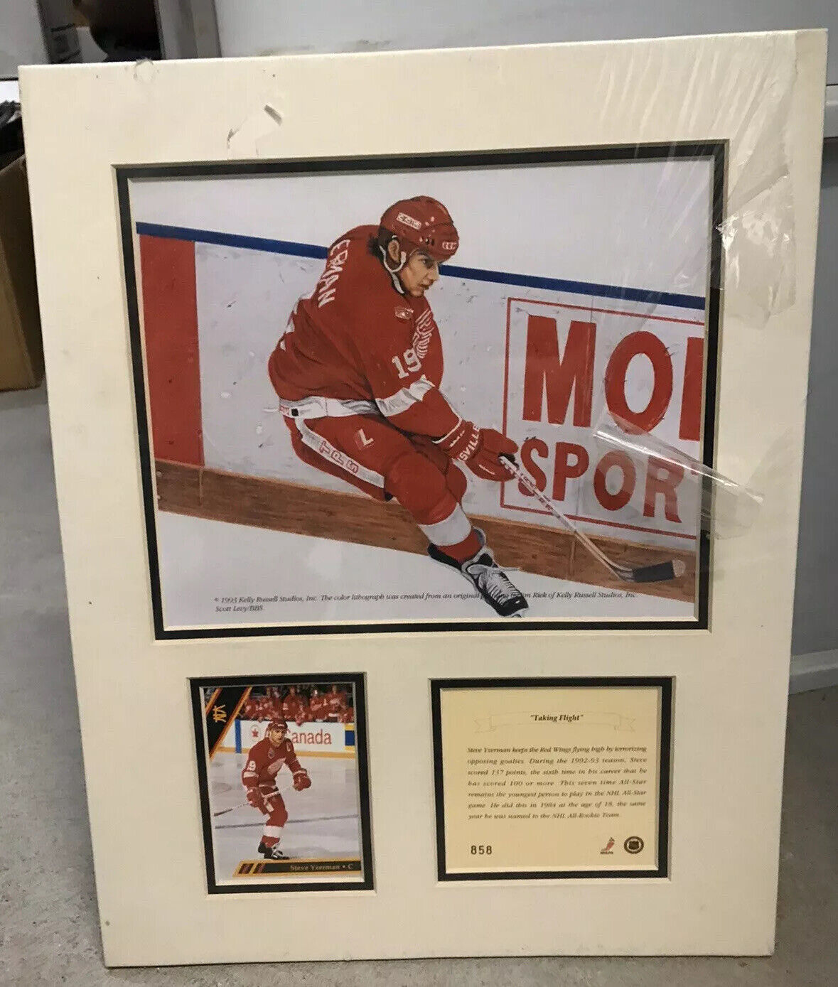 Steve Yzerman Kelly Russell Lithograph Print Original Art Matted Limited Edition