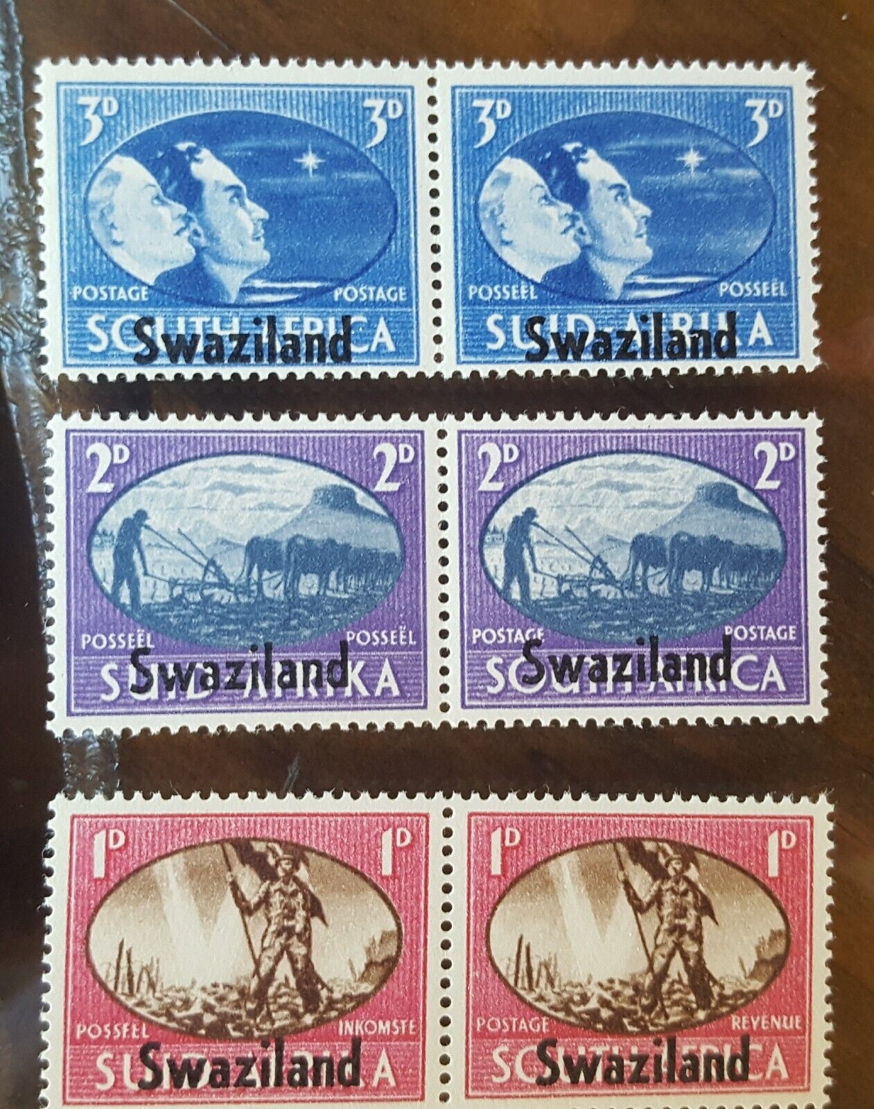 3  Mint Pairs Swaziland Overstamped South Africa Stamps